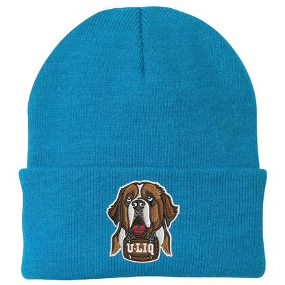 Blue beanie with a University Liquors logo