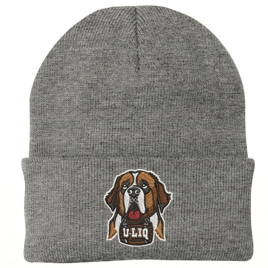 Gray beanie with a University Liquors logo