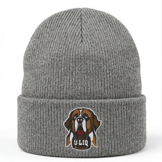 Gray beanie with a University Liquors logo